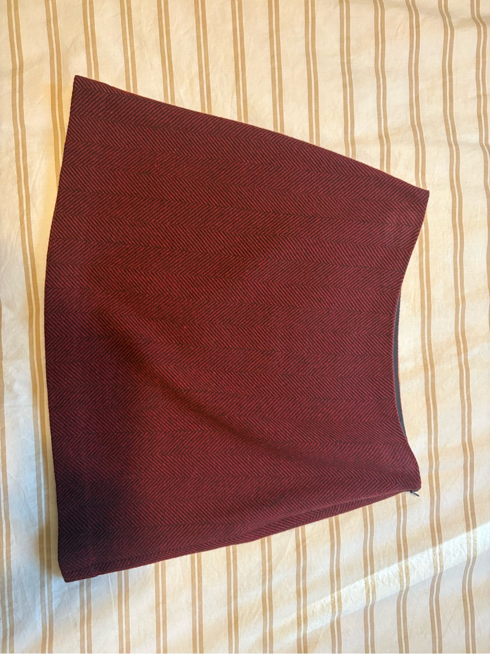 Women's Burgundy Herringbone Wool Mini Skirt